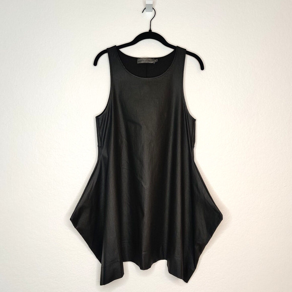 Maria Calderara Faux Leather Tank Dress Size 2 Balloon Hem Modern Goth Lagenlook - Picture 1 of 16